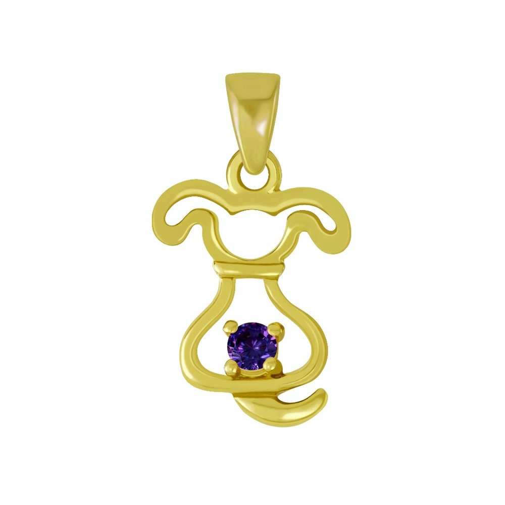 14k Gold Coated Silver Dog Pendant - Amethyst
